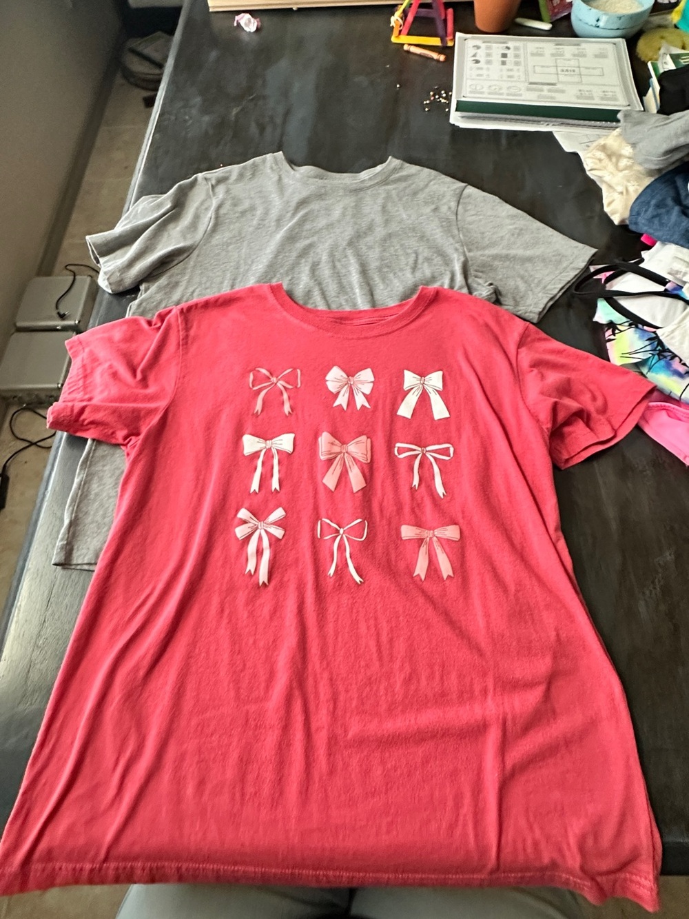 Girls' Pink Bow Graphic Tee Shirt - and 1 grey plain t shirt